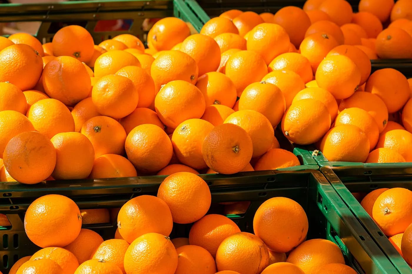 A crate filled to the brim with oranges